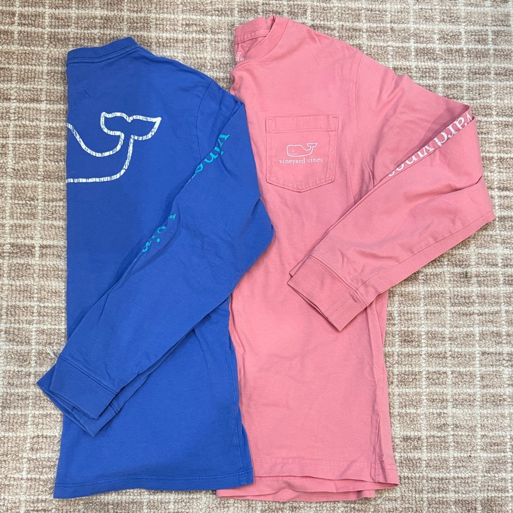 Vineyard Vines Kids Long Sleeve Tees - Blue and Pink